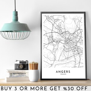 Angers France City Map Art: Minimalist Black and White Print (Digital File)