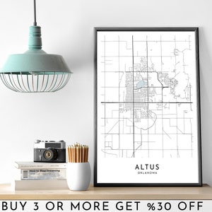 ALTUS City Map PRINTABLE Black and White Wall Art Poster Modern Minimalist Office Decoration USA Oklahoma Digital File