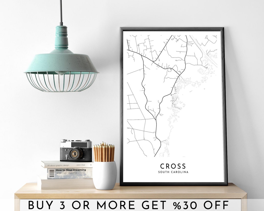 Cross, South Carolina Map Art: Modern Black & White Print (digital File ...