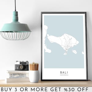 BALI City Map PRINTABLE Black and White Wall Art Poster Modern Minimalist Office Decoration INDONESIA a Digital File
