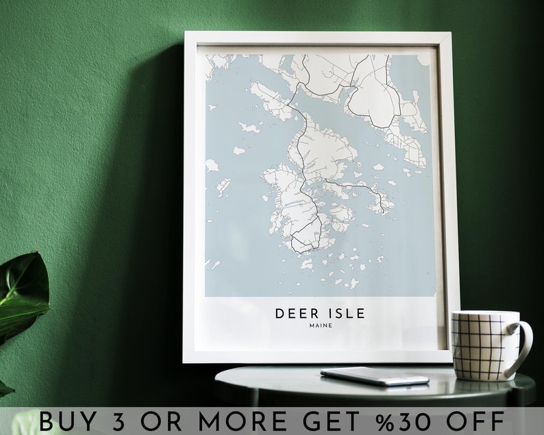 Deer Isle Maine Map Art: Minimalist Black and White Print (digital File ...