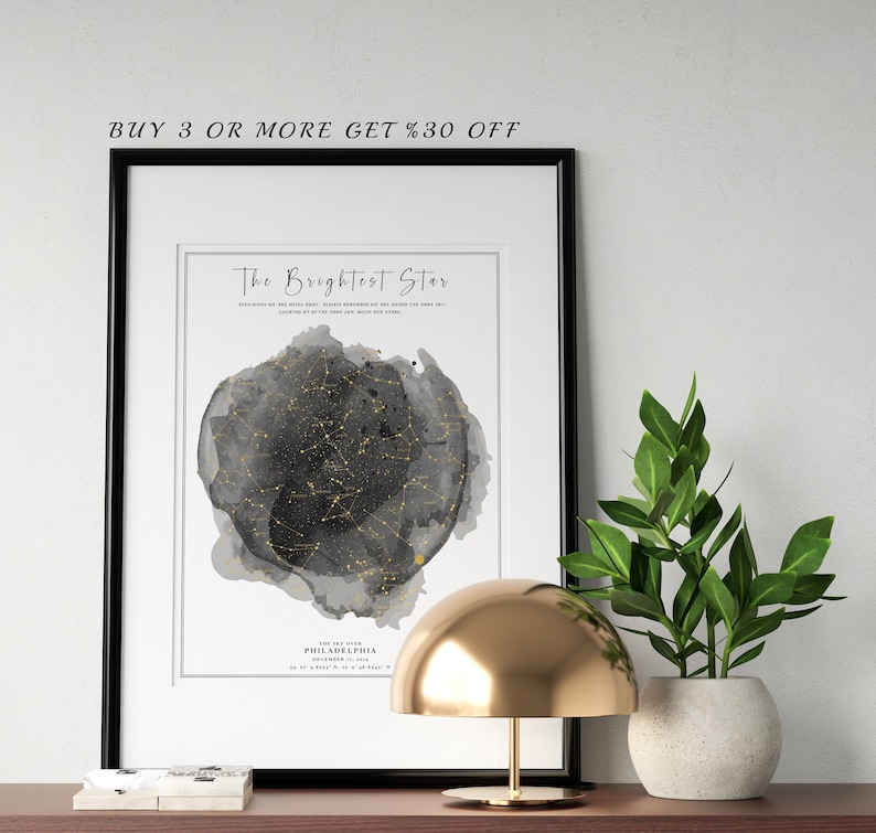 Carte des étoiles personnalisée par date, carte du ciel personnalisée, impression de ciel nocturne, le jour de votre naissance, cadeau de mariage, cadeau de fête des mères image 7