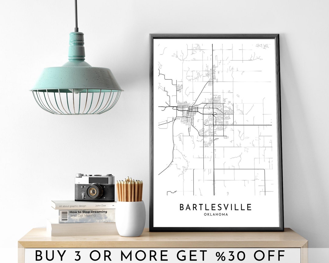 BARTLESVILLE City Map PRINTABLE Black and White Wall Art Poster Modern Minimalist Office ...