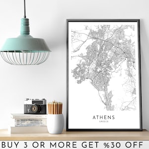 ATHEN Stadt Karte DRUCKBARE schwarz weiß Wand Kunst Poster Modern Minimalist Büro Dekoration GRIECHENLAND Digitale Datei
