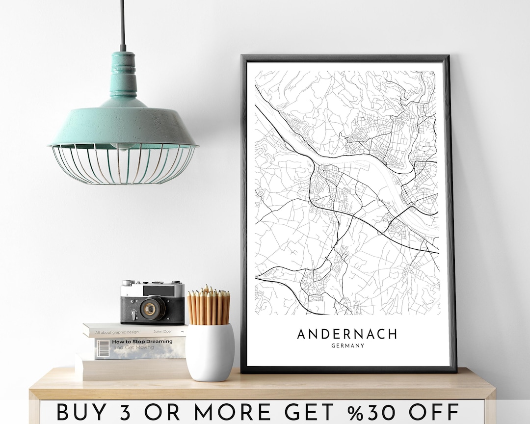 ANDERNACH City Map PRINTABLE Black and White Wall Art Poster Modern