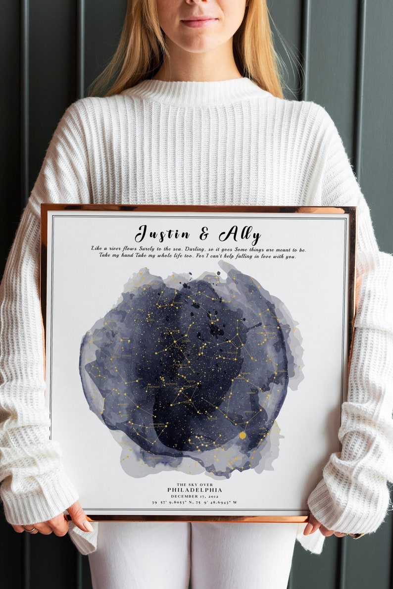 Carte des étoiles personnalisée par date, carte du ciel personnalisée, impression de ciel nocturne, le jour de votre naissance, cadeau de mariage, cadeau de fête des mères image 5