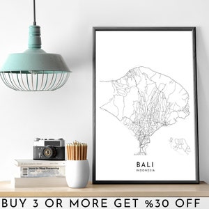 BALI City Map PRINTABLE Black and White Wall Art Poster Modern Minimalist Office Decoration INDONESIA a Digital File