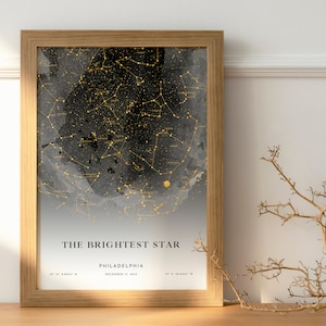 Carte des étoiles personnalisée par date, impression de ciel nocturne, carte du ciel personnalisée, le jour de votre naissance, cadeau de mariage, cadeau de fête des mères image 4