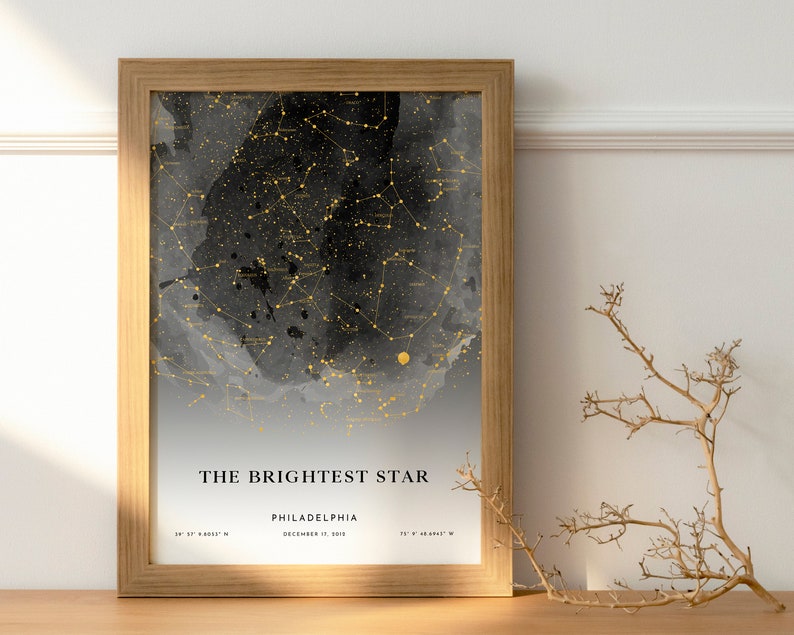 Carte des étoiles personnalisée par date, impression de ciel nocturne, carte du ciel personnalisée, le jour de votre naissance, cadeau de mariage, cadeau de fête des mères image 4