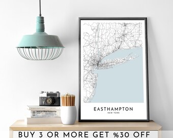 EASTHAMPTON City Map: Minimalist Black and White Art (Digital File)