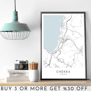 CHEKKA City Map PRINTABLE Black and White Wall Art Poster Modern Minimalist Office Decoration LEBANON a Digital File
