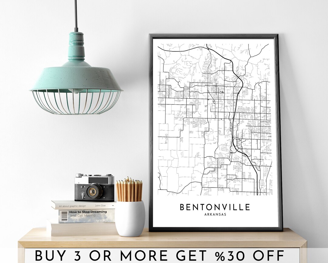 BENTONVILLE City Map PRINTABLE Black And White Wall Art Poster Etsy