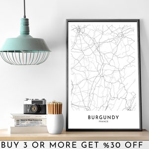 BURGUNDY Stadt Karte DRUCKBARE schwarz weiß Wand Kunst Poster Modern Minimalist Büro Dekoration FRANKREICH Digitale Datei