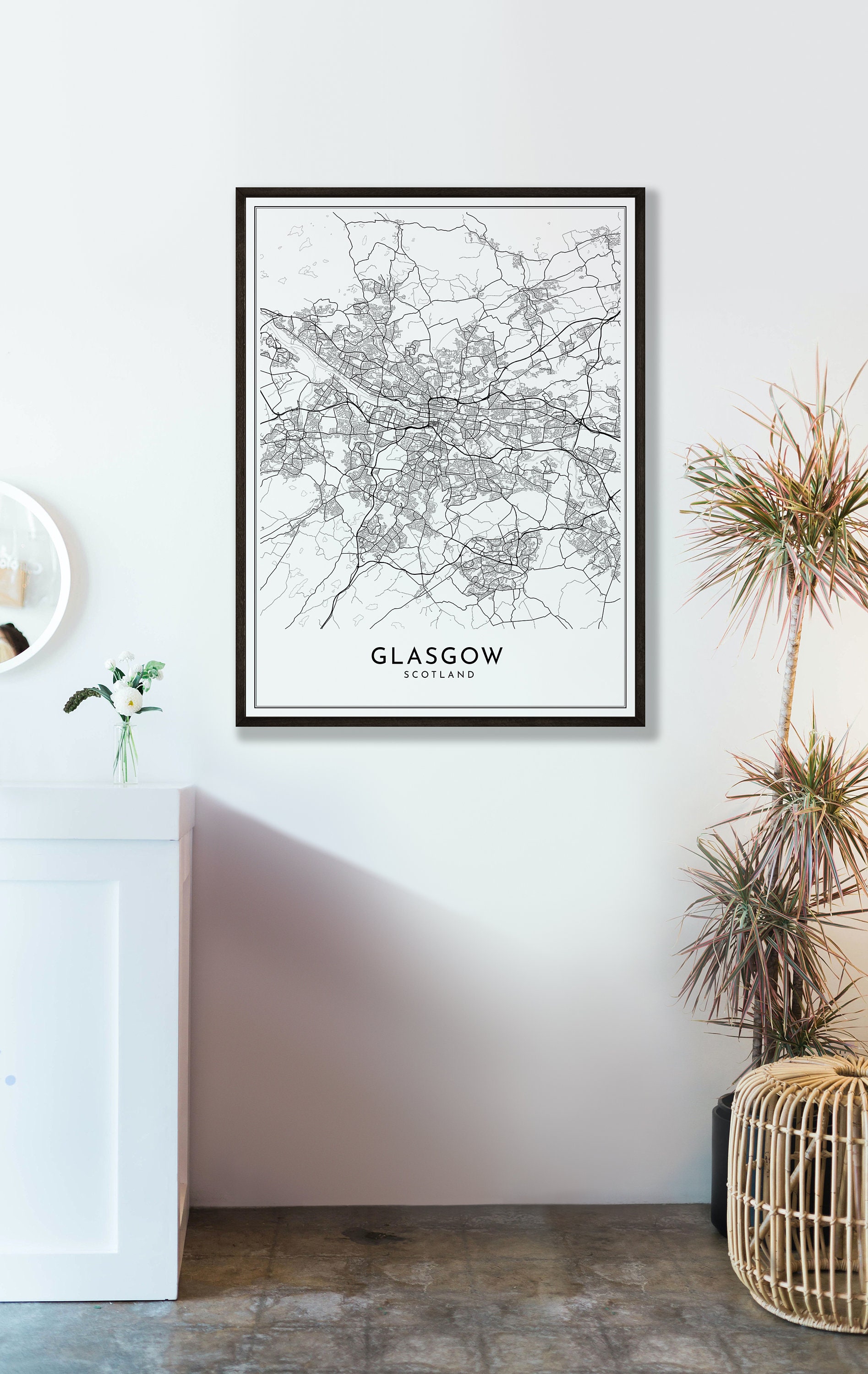 GLASGOW City Map PRINTABLE Black and White Wall Art Poster Etsy