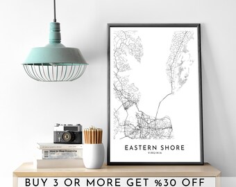 Eastern Shore Virginia Map Art: Minimalist Black and White Print (Digital File)