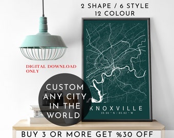 CUSTOM CITY Map, Personalized Digital Map Poster, Printable Map Wall Art, Instant Download Map of Your Location, Any Town, City, Map Gift