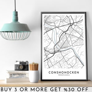 CONSHOHOCKEN Pennsylvania Map Art: Modern Black and White Print (Digital File)