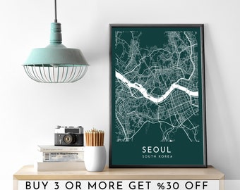 SEOUL City Map PRINTABLE Color Wall Art Poster Modern Minimalist Office Decoration South KOREA Digital File