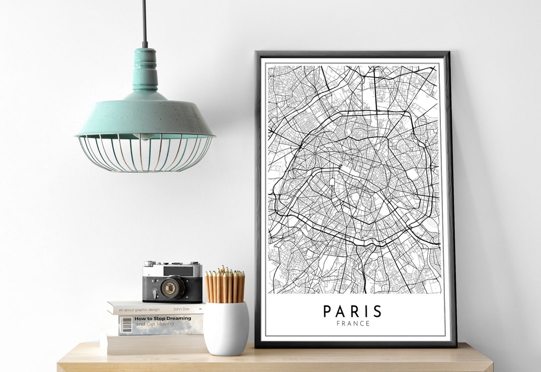 PARIS City Map PRINTABLE Black and White Wall Art Poster - Etsy