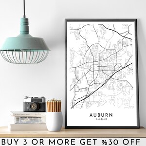 AUBURN Stadt Karte DRUCKBARE schwarz weiß Wand Kunst Poster Modern Minimalist Büro Dekoration USA Alabama Amerika Digitale Datei