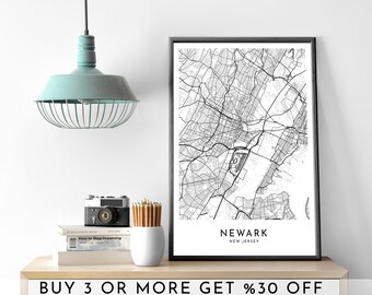 Newark City Map Art Print: Modern Black and White Poster (Digital File)