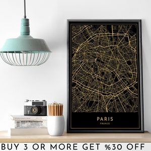 PARIS Stadt Karte DRUCKBARE Goldfolie Wand Kunst Poster Modern Minimalist Büro Dekoration FRANKREICH Digitale Datei
