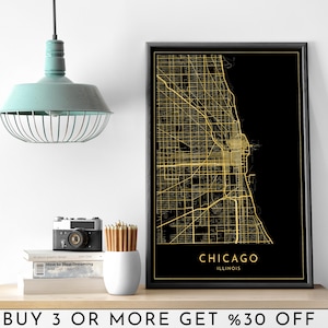 CHICAGO Stadt Karte DRUCKBARE Goldfolie Wand Kunst Poster Modern Minimalist Büro Dekoration USA Illinois Digitale Datei