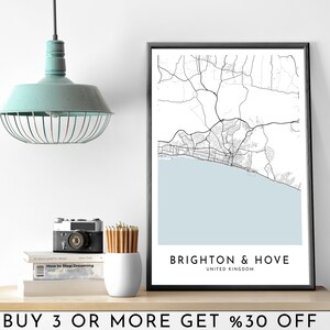 BRIGHTON & HOVE Stadt Karte DRUCKBARE schwarz weiß Wand Kunst Poster Modern Minimalist Büro Dekoration Vereinigtes Königreich Digitale Datei