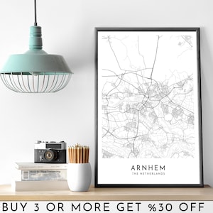 ARNHEM stadsplattegrond AFDRUKBARE zwart-witte muurkunstposter moderne minimalistische kantoordecoratie NEDERLAND digitaal bestand