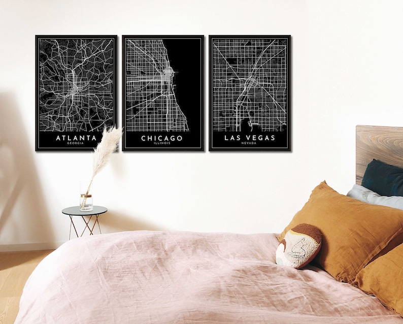 Barcelona City Map Art Print Modern Black and White (digital File) Etsy