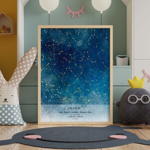 CUSTOM NIGHT SKY Star Map, Day You Were Born, New Born Baby Gift ...