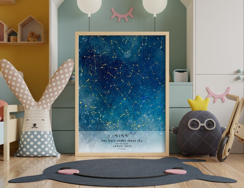 CUSTOM NIGHT SKY Star Map, Day You Were Born, New Born Baby Gift ...
