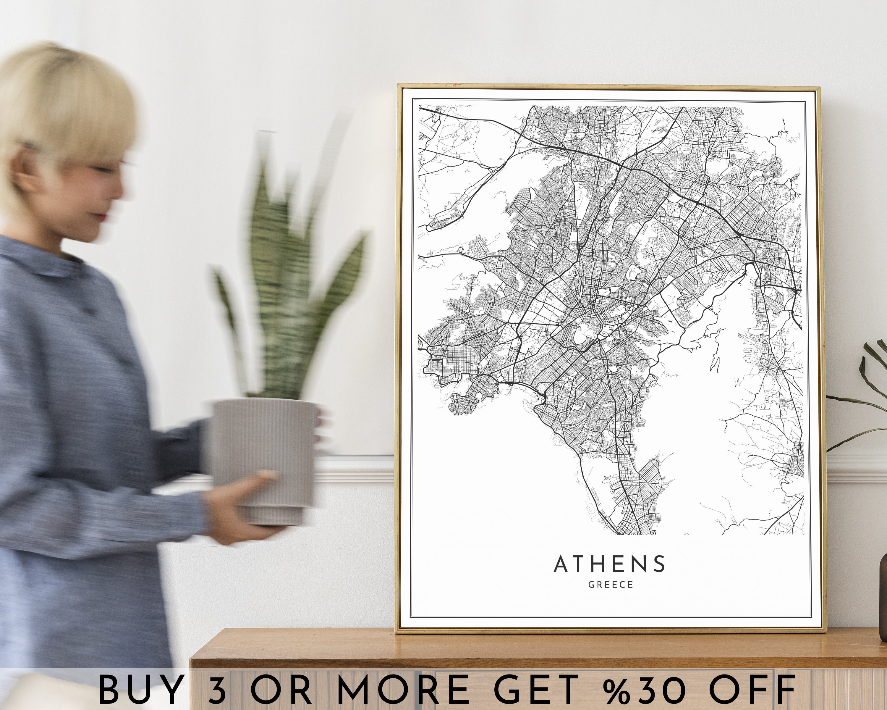 ATHENS City Map PRINTABLE Black and White Wall Art Poster Etsy