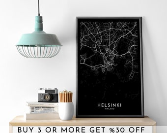 HELSINKI City Map PRINTABLE Black and White Wall Art Poster Modern Minimalist Office Decoration FINLAND Digital File