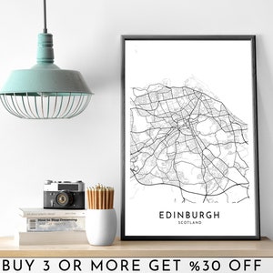Mapa da cidade de Edimburgo para impressão em preto e branco pôster de arte de parede moderno e minimalista decoração de escritório ESCÓCIA arquivo digital