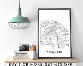Edinburgh Scotland Map Art: Minimalist Black and White Print (Digital File)