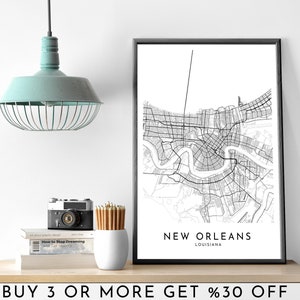 NEW ORLEANS Stadt Karte DRUCKBARE schwarz weiß Wand Kunst Poster Modern Minimalist Büro Dekoration Usa Loisiana Amerika Digitale Datei