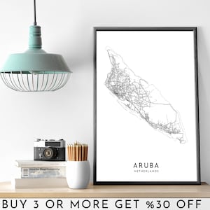 ARUBA Stadt Karte DRUCKBARE schwarz weiß Wand Kunst Poster Moderne Minimalist Büro Dekoration NIEDERLANDE eine digitale Datei