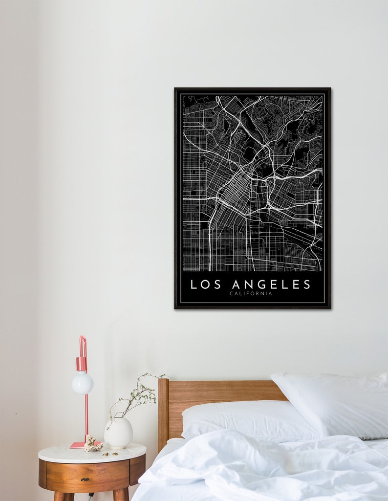 LOS ANGELES City Map PRINTABLE Black and White Dark Map Wall - Etsy