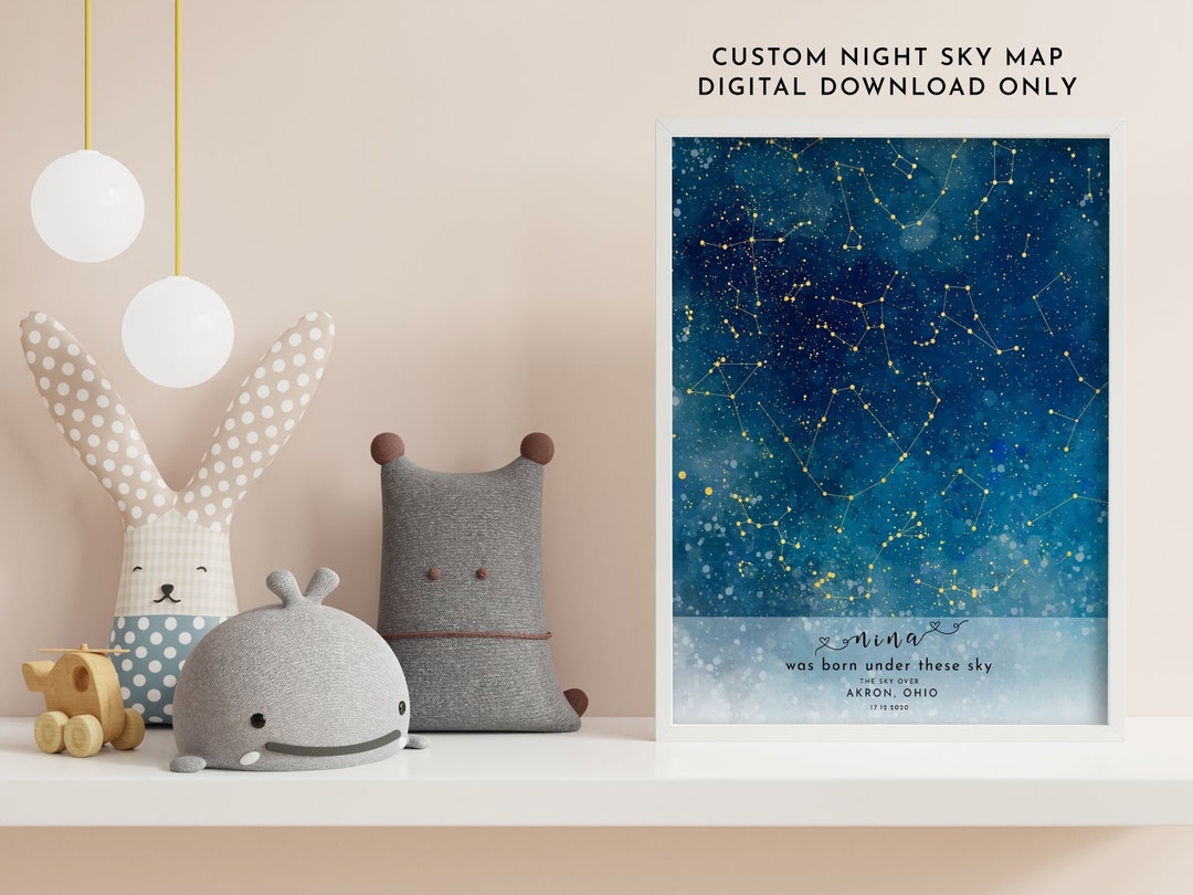 CUSTOM NIGHT SKY Star Map, Day You Were Born, New Born Baby Gift ...