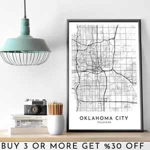 OKLAHOMA CITY Map PRINTABLE Black and White Wall Art Poster Modern Minimalist Office Decoration Usa America Digital File