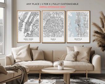 Impression de plan de ville personnalisé | N'importe quelle ville ou emplacement | Cadeau de carte personnalisée | Offre 3 pour 2 | Poster de carte personnalisé | Art mural carte imprimable | N'importe quelle ville