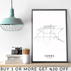 COWES City Map PRINTABLE Black and White Wall Art Poster Modern Minimalist Office Decoration VICTORIA Usa America Digital File