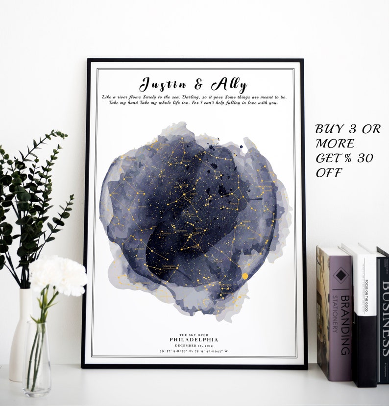 Carte des étoiles personnalisée par date, carte du ciel personnalisée, impression de ciel nocturne, le jour de votre naissance, cadeau de mariage, cadeau de fête des mères image 8