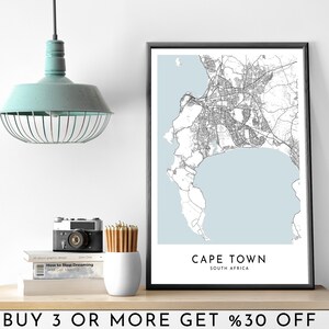 CAPE TOWN City Map PRINTABLE Black and White Wall Art Poster Modern Minimalist Office Decoration South Africa a Digital File