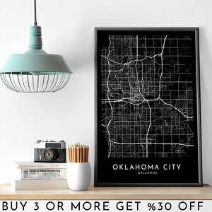 OKLAHOMA CITY Map PRINTABLE Black and White Dark Circle Map Wall Art Poster Modern Minimalist Office Decoration Usa America Digital File