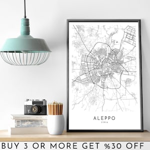 ALEP ville carte IMPRIMABLE noir et blanc mur Art affiche moderne minimaliste bureau décoration SYRIE un fichier numérique