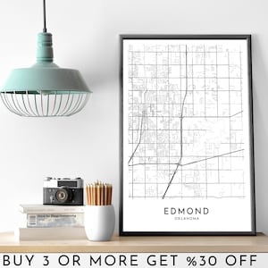 EDMOND City Map PRINTABLE Black and White Wall Art Poster Modern Minimalist Office Decoration OKLAHOMA Digital File