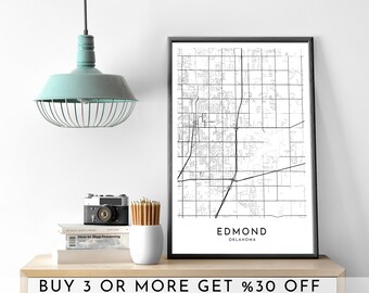 Edmond Oklahoma City Map Art: Modern Black and White Print (Digital File)