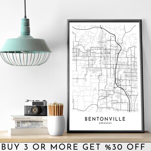 Mapa da cidade de Bentonville para impressão, preto e branco, arte de parede, pôster moderno e minimalista, decoração de escritório, EUA, ARKANSAS, América, arquivo digital